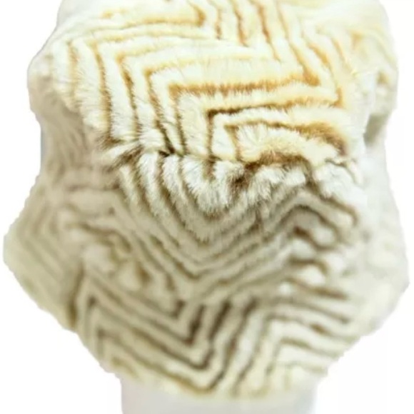 Vintage Ben Berger Womens Hat Luxury Collection Faux Fur Tan Brown Chevron Print - Picture 5 of 12